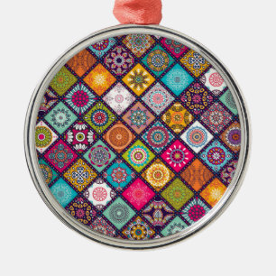Mandala pattern colorful Moroccan Metal Ornament