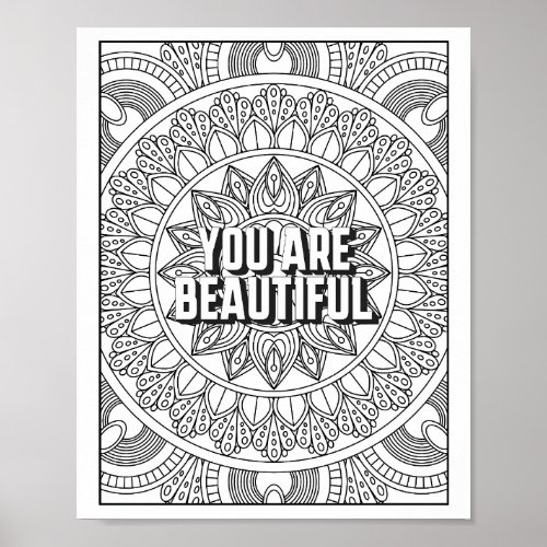 Mandala Pattern coloring page mindfulness quote Poster