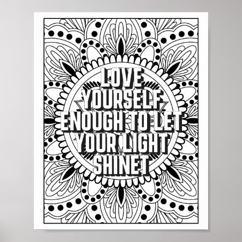 Mandala Pattern coloring page mindfulness quote Poster