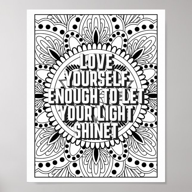 Mandala Pattern coloring page mindfulness quote Poster (Front)