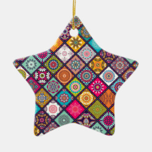 Mandala pattern colourful Moroccan Ceramic Ornament