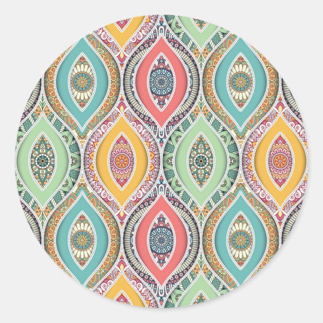 Mandala pattern colourful Moroccan Classic Round Sticker (Front)