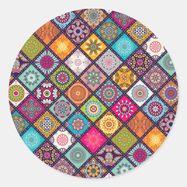 Mandala pattern colourful Moroccan Classic Round Sticker (Front)