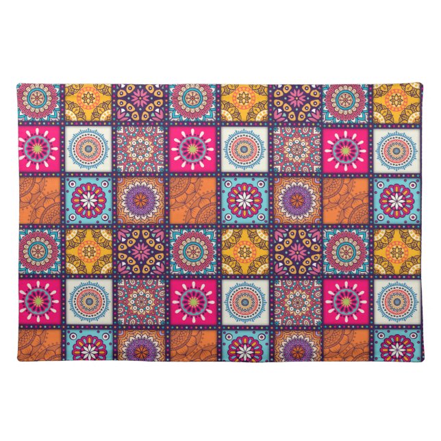Mandala pattern colourful Moroccan Cloth Placemat (Front)