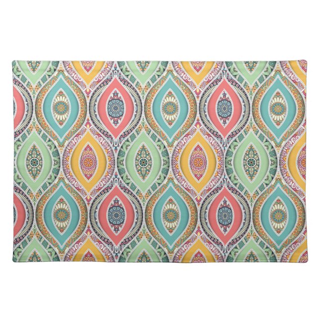 Mandala pattern colourful Moroccan Cloth Placemat (Front)