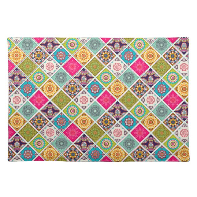Mandala pattern colourful Moroccan Cloth Placemat (Front)