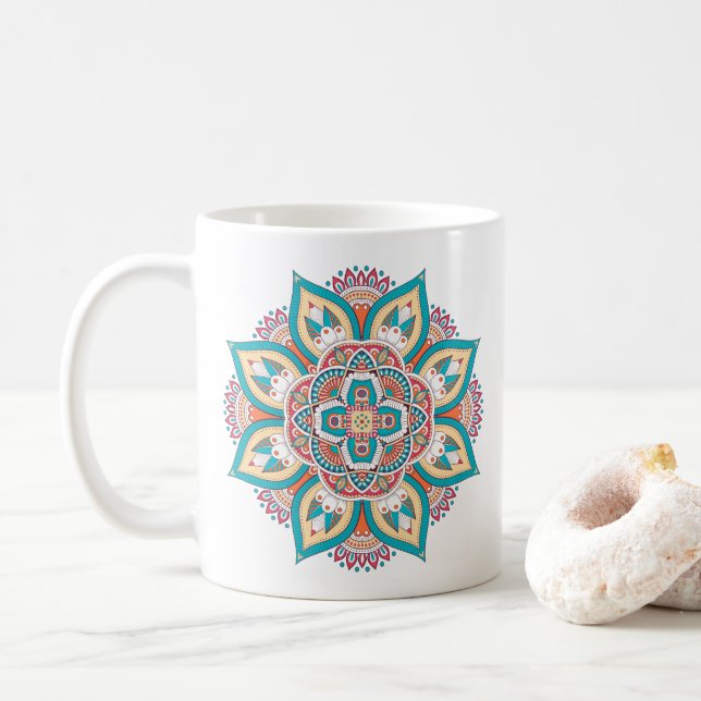 Mandala pattern colourful Moroccan Coffee Mug (With Donut)