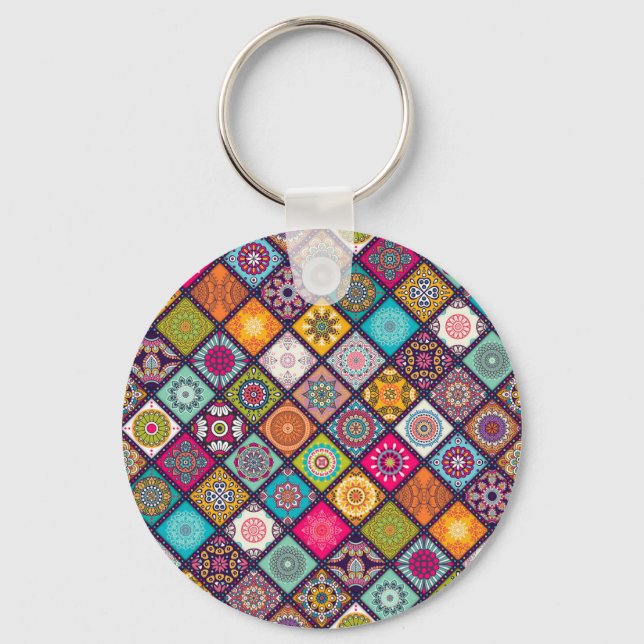 Mandala pattern colourful Moroccan Keychain (Front)