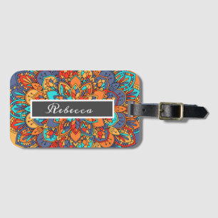 Mandala pattern colourful Moroccan name Luggage Tag