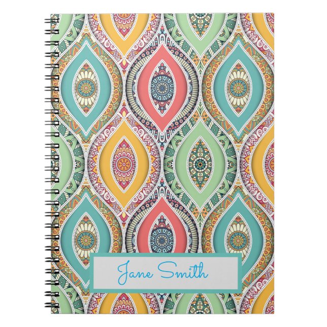 Mandala pattern colourful Moroccan name Notebook (Front)
