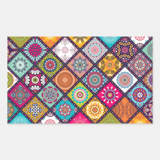 Mandala pattern colourful Moroccan Rectangular Sticker (Front)