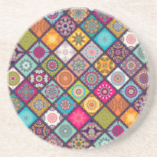 Mandala pattern colourful Moroccan Sandstone Coaster
