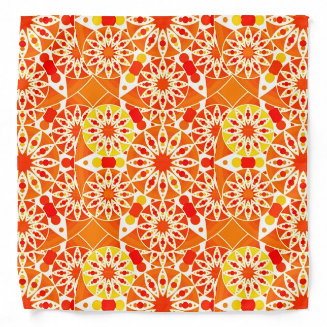 Mandala pattern, Coral Orange and Gold Bandana (Front)
