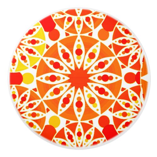 Mandala pattern Coral Orange and Gold Ceramic Knob