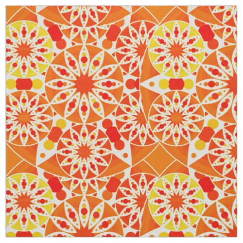 Mandala pattern Coral Orange and Gold Fabric