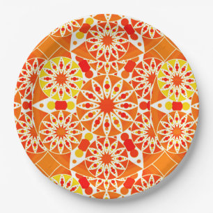 Mandala pattern, Coral Orange and Gold Paper Plates