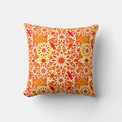 Mandala pattern Coral Orange and Gold Throw Pillow