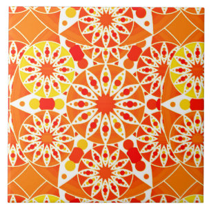 Mandala pattern, Coral Orange and Gold Tile