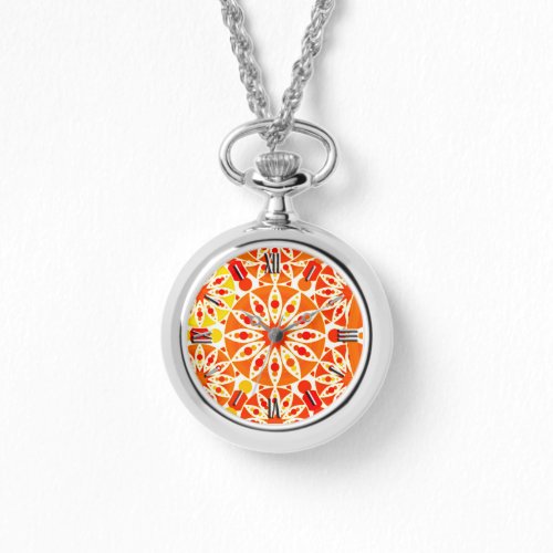 Mandala pattern Coral Orange and Gold Watch