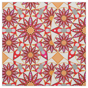 Mandala pattern, coral, peach, white and grey fabric