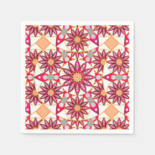 Mandala pattern, coral, peach, white and grey paper napkins