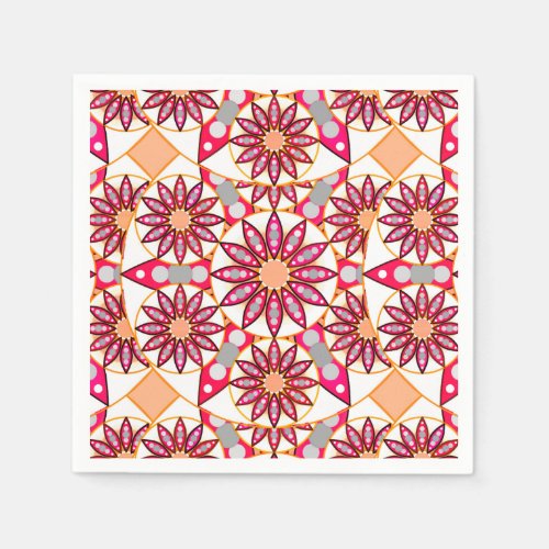 Mandala pattern coral peach white and grey paper napkins