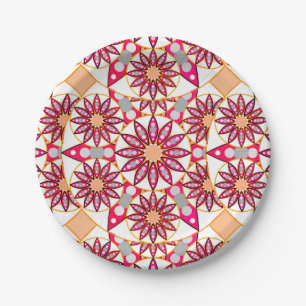 Mandala pattern, coral, peach, white and grey paper plates