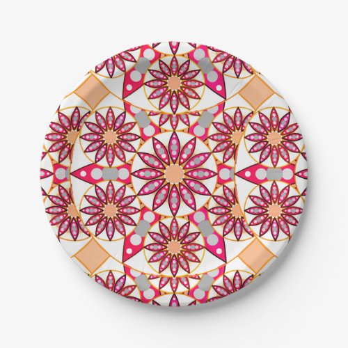 Mandala pattern coral peach white and grey paper plates