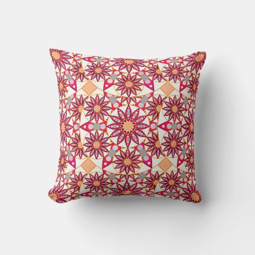 Mandala pattern coral peach white and grey throw pillow