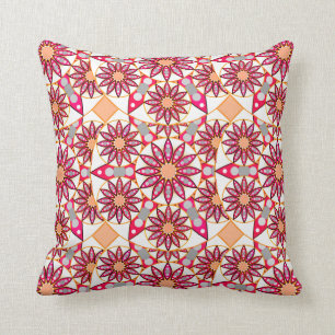 Mandala pattern, coral, peach, white and grey throw pillow