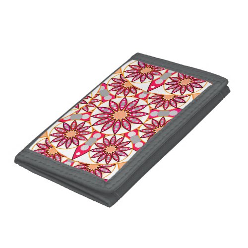 Mandala pattern coral peach white and grey trifold wallet
