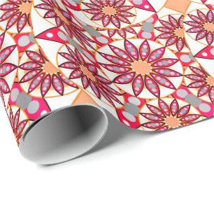 Mandala pattern, coral, peach, white and grey wrapping paper