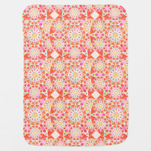 Mandala pattern, coral red, pink, gold baby blanket