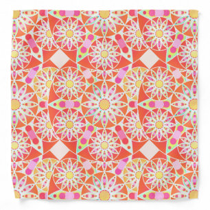 Mandala pattern, coral red, pink, gold bandana