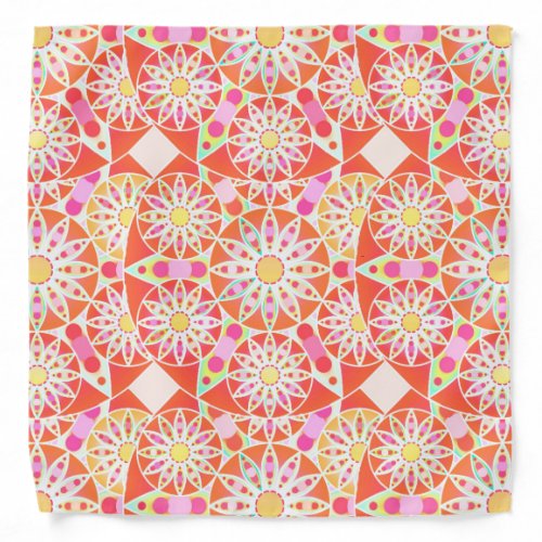 Mandala pattern coral red pink gold bandana