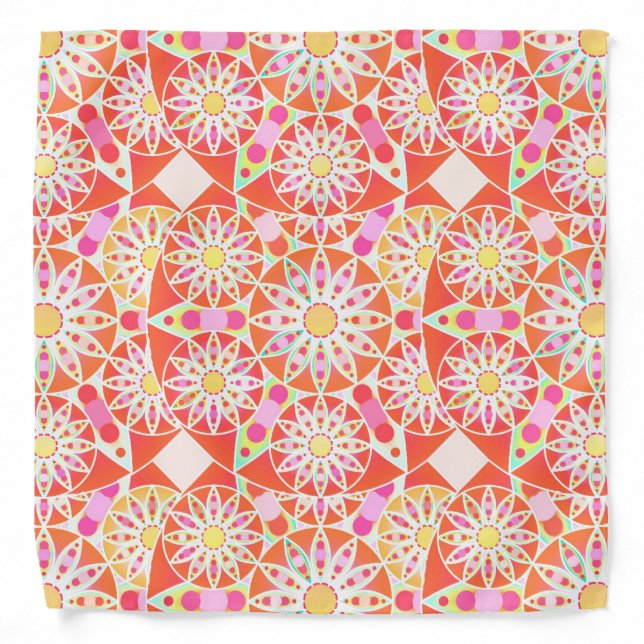 Mandala pattern, coral red, pink, gold bandana (Front)