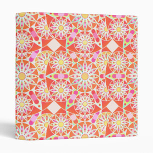 Mandala pattern, coral red, pink, gold binder