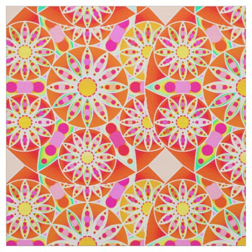 Mandala pattern, coral red, pink, gold fabric