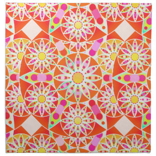 Mandala pattern, coral red, pink, gold napkin