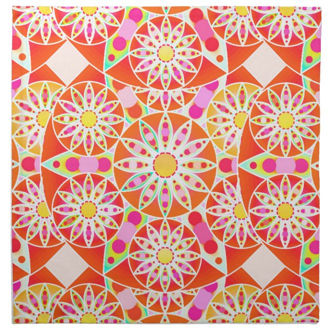 Mandala pattern, coral red, pink, gold napkin (Front)