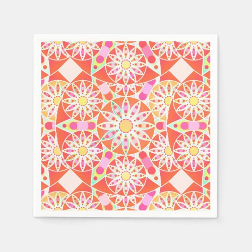 Mandala pattern coral red pink gold paper napkins