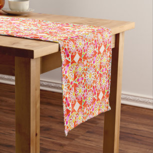 Mandala Pattern, Coral Red, Pink, Gold Short Table Runner