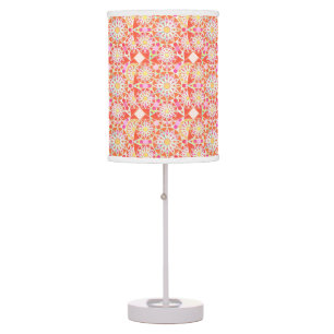 Mandala pattern, coral red, pink, gold table lamp