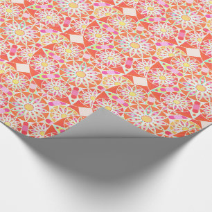 Mandala pattern, coral red, pink, gold wrapping paper