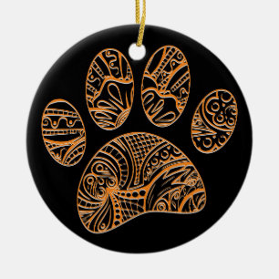 Mandala Pattern Dog Paw Print Ceramic Ornament
