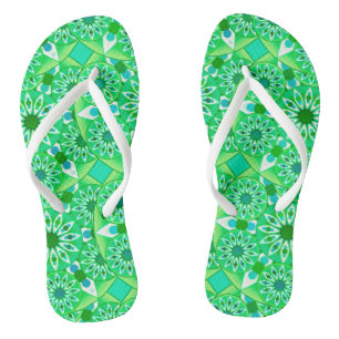 Mandala pattern, Emerald green and peacock Flip Flops