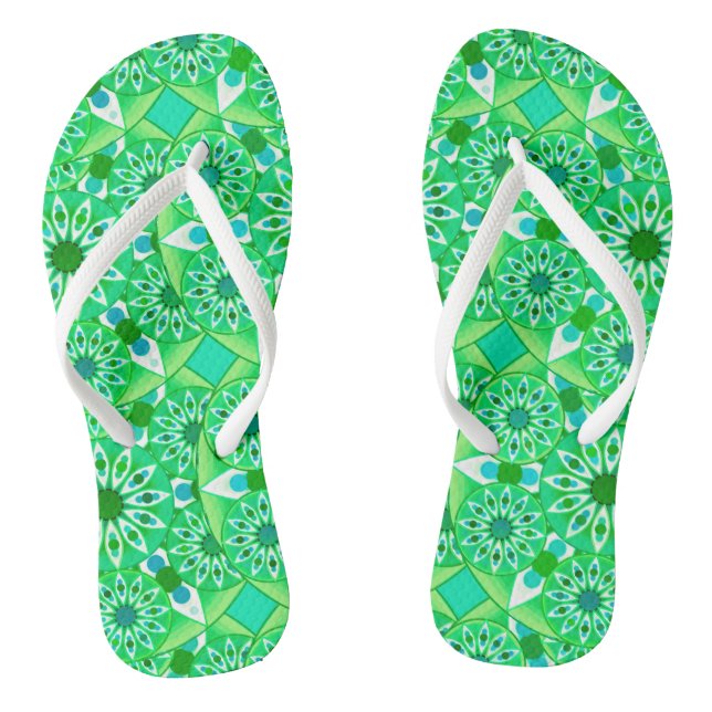 Mandala pattern, Emerald green and peacock Flip Flops (Footbed)