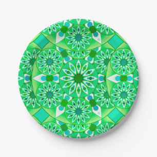 Mandala pattern, Emerald green and peacock Paper Plates