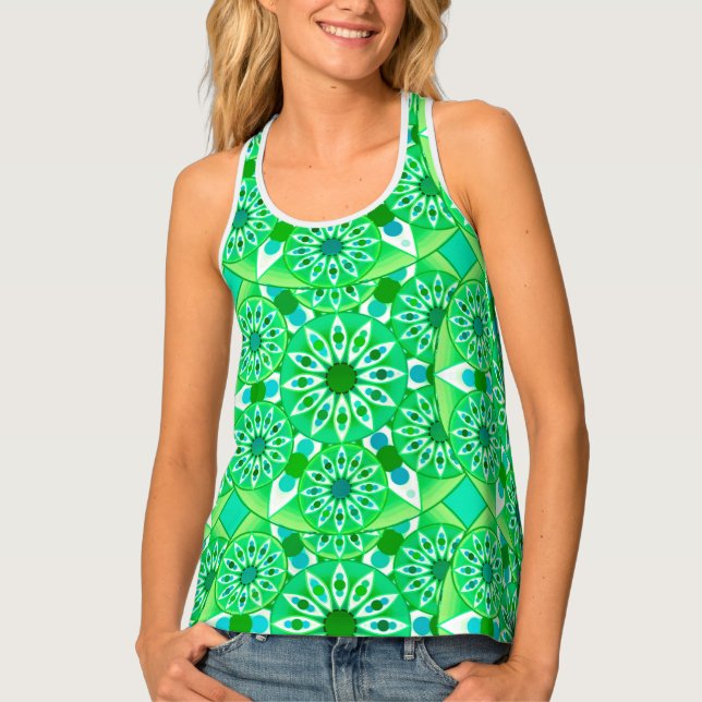 Mandala pattern, Emerald green and peacock Tank Top (Front)