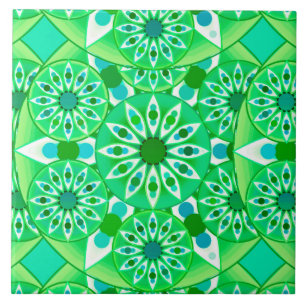 Mandala pattern, Emerald green and peacock Tile